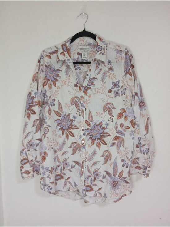 Rachel Zoe Tops - Rachel Zoe Womens 100% Linen Floral Button-Up Shirt Size M